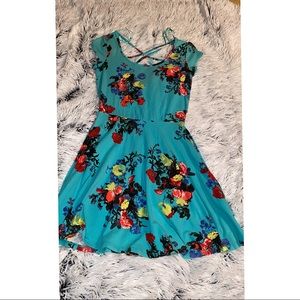 - Teal Floral Mini Dress